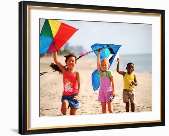 Children Flying Kites on the Beach-Bill Bachmann-Framed Photographic Print