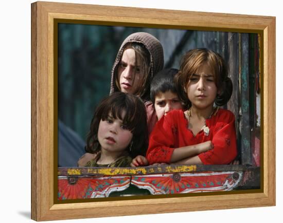 Children from Swat Arrive on a Truck at a Refugee Camp in Mardan, Northwest Pakistan-null-Framed Premier Image Canvas