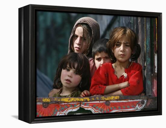 Children from Swat Arrive on a Truck at a Refugee Camp in Mardan, Northwest Pakistan-null-Framed Premier Image Canvas