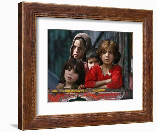 Children from Swat Arrive on a Truck at a Refugee Camp in Mardan, Northwest Pakistan-null-Framed Photographic Print