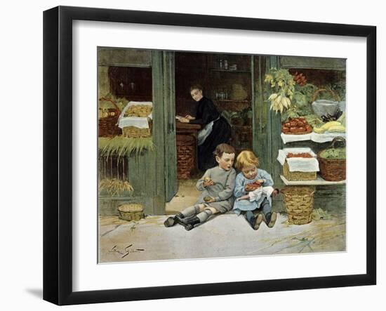 Children Have Afternoon Snack at Grocery Store-Victor Gabriel Gilbert-Framed Art Print