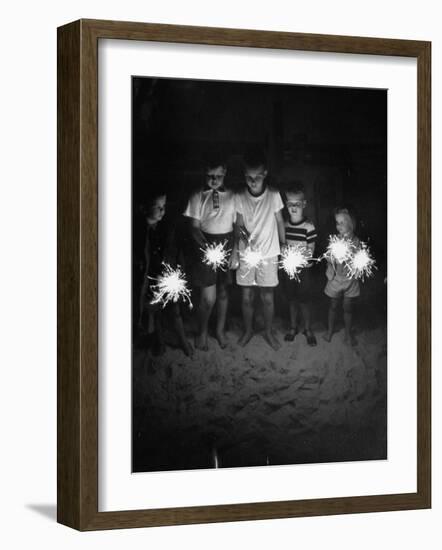 Children Holding Sparklers on a Beach-Lisa Larsen-Framed Photographic Print