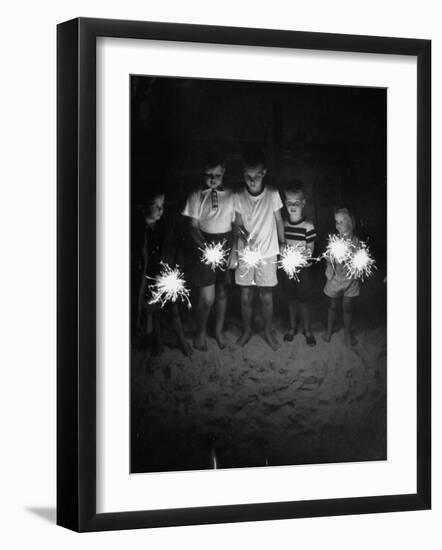 Children Holding Sparklers on a Beach-Lisa Larsen-Framed Photographic Print