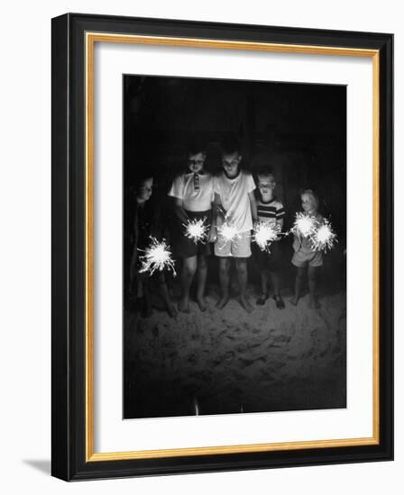 Children Holding Sparklers on a Beach-Lisa Larsen-Framed Photographic Print