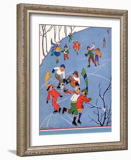 Children Ice Skating, 1935-Elizabeth Jones-Framed Giclee Print