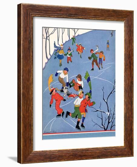 Children Ice Skating, 1935-Elizabeth Jones-Framed Giclee Print