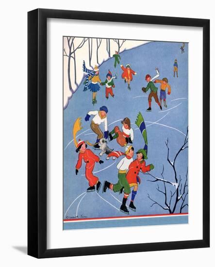 Children Ice Skating, 1935-Elizabeth Jones-Framed Giclee Print