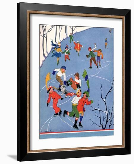 Children Ice Skating, 1935-Elizabeth Jones-Framed Giclee Print