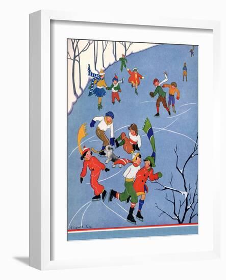 Children Ice Skating, 1935-Elizabeth Jones-Framed Giclee Print