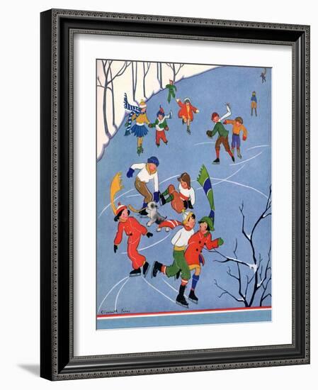 Children Ice Skating, 1935-Elizabeth Jones-Framed Giclee Print