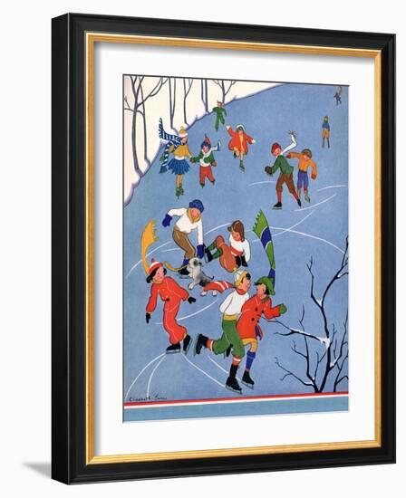 Children Ice Skating, 1935-Elizabeth Jones-Framed Giclee Print