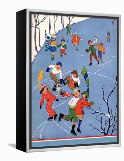 Children Ice Skating, 1935-Elizabeth Jones-Framed Premier Image Canvas