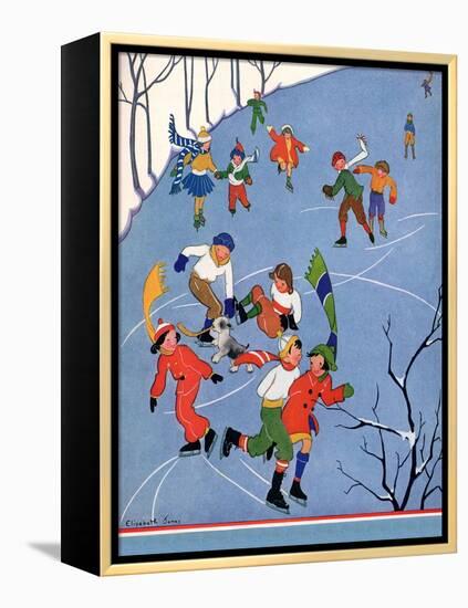 Children Ice Skating, 1935-Elizabeth Jones-Framed Premier Image Canvas