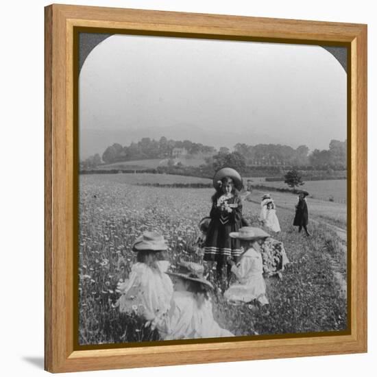 Children in a Meadow, Keswick, Cumbria-null-Framed Premier Image Canvas