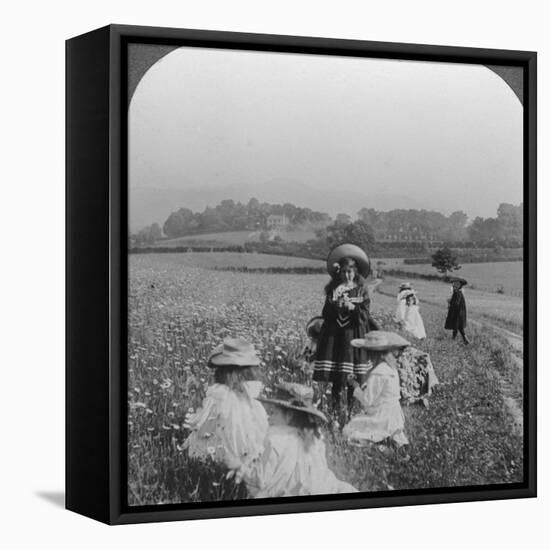 Children in a Meadow, Keswick, Cumbria-null-Framed Premier Image Canvas