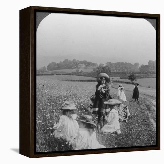 Children in a Meadow, Keswick, Cumbria-null-Framed Premier Image Canvas