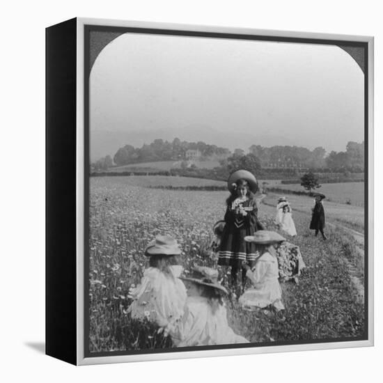 Children in a Meadow, Keswick, Cumbria-null-Framed Premier Image Canvas