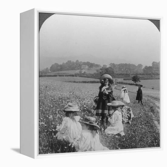 Children in a Meadow, Keswick, Cumbria-null-Framed Premier Image Canvas