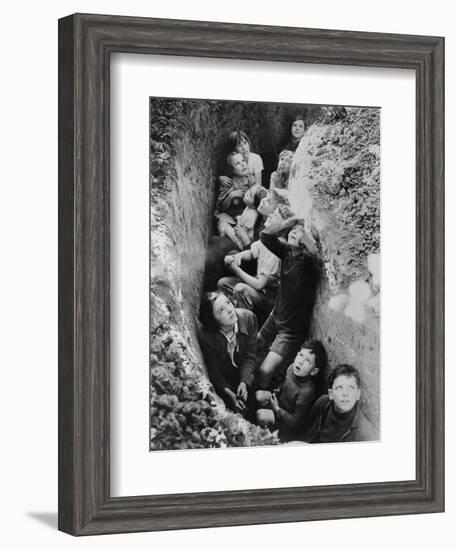 Children in an English Bomb Shelter During the German Bombing of British Cities in 1940-41-null-Framed Art Print