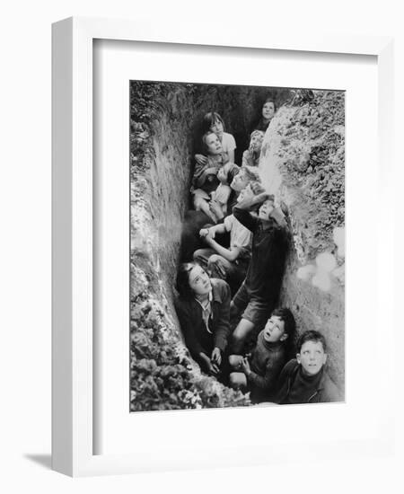 Children in an English Bomb Shelter During the German Bombing of British Cities in 1940-41-null-Framed Art Print