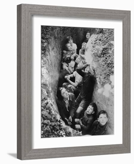 Children in an English Bomb Shelter During the German Bombing of British Cities in 1940-41-null-Framed Art Print
