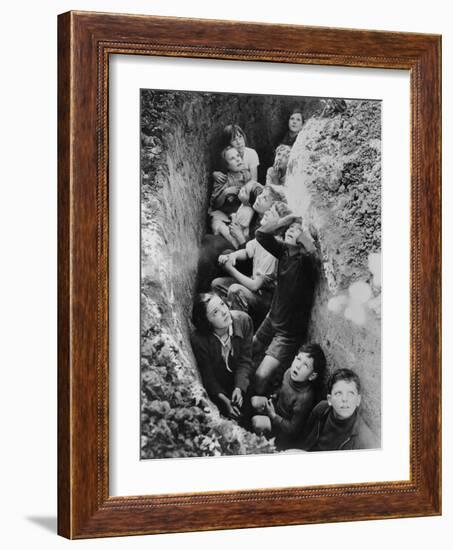 Children in an English Bomb Shelter During the German Bombing of British Cities in 1940-41-null-Framed Art Print