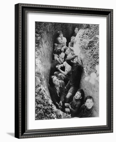 Children in an English Bomb Shelter During the German Bombing of British Cities in 1940-41-null-Framed Art Print