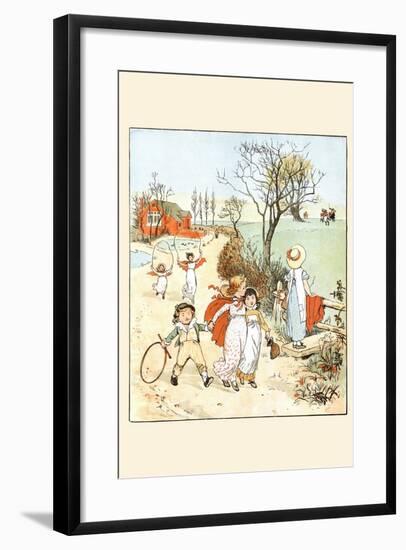 Children Jumped Ropes and Played with Hoops Along a Road-Randolph Caldecott-Framed Art Print