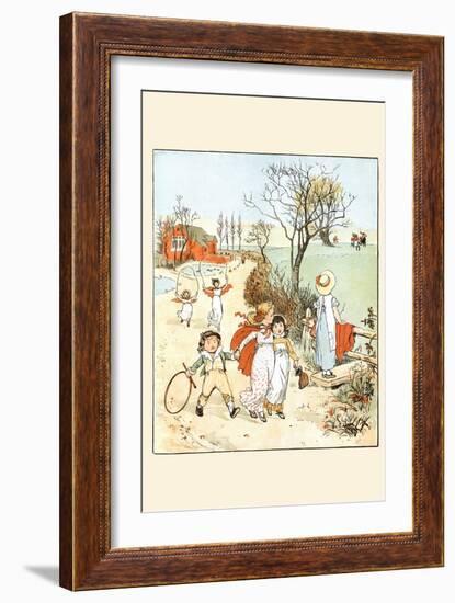 Children Jumped Ropes and Played with Hoops Along a Road-Randolph Caldecott-Framed Art Print