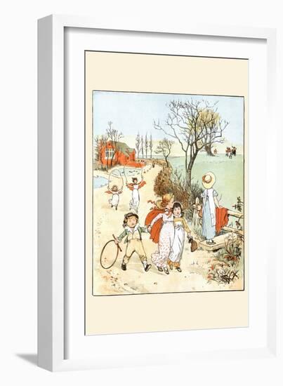 Children Jumped Ropes and Played with Hoops Along a Road-Randolph Caldecott-Framed Art Print