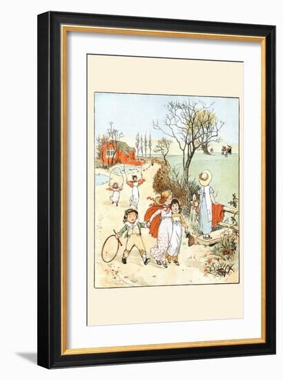 Children Jumped Ropes and Played with Hoops Along a Road-Randolph Caldecott-Framed Art Print