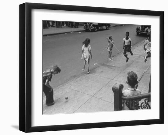 Children Jumping Rope on Sidewalk-Ed Clark-Framed Photographic Print