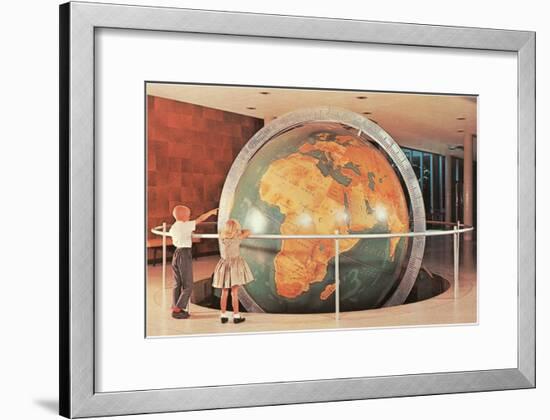 Children Looking at Giant Globe-null-Framed Art Print