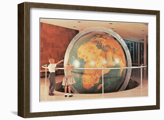 Children Looking at Giant Globe-null-Framed Art Print