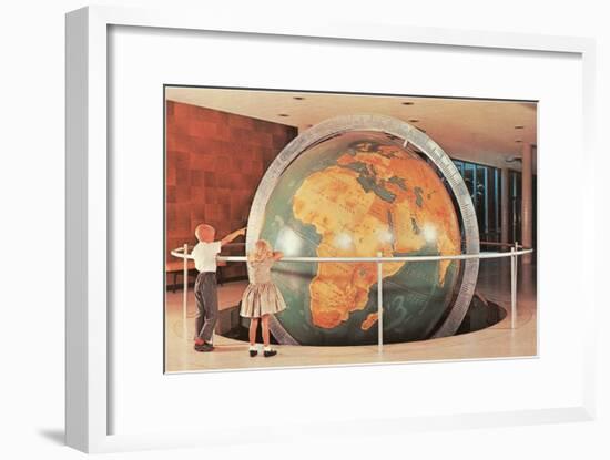 Children Looking at Giant Globe-null-Framed Art Print