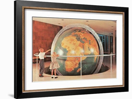 Children Looking at Giant Globe-null-Framed Art Print