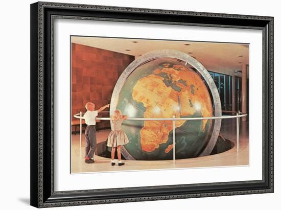 Children Looking at Giant Globe-null-Framed Art Print