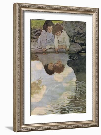 Children Looking at their Reflections, from 'A Child's Garden of Verses' by Robert Louis…-Jessie Willcox-Smith-Framed Giclee Print