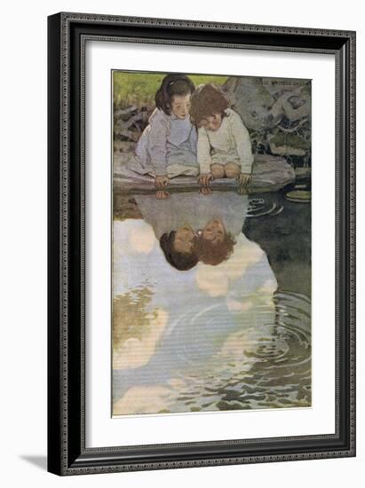 Children Looking at their Reflections, from 'A Child's Garden of Verses' by Robert Louis…-Jessie Willcox-Smith-Framed Giclee Print