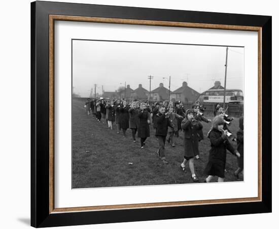 Children Marching with Home Made Bugles, Middlesborough, Teesside,1964-Michael Walters-Framed Photographic Print