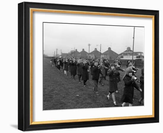 Children Marching with Home Made Bugles, Middlesborough, Teesside,1964-Michael Walters-Framed Photographic Print