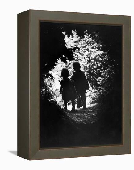 Children of Photographer with Eugene Smith Walking Hand in Hand in Woods Behind His Home-W^ Eugene Smith-Framed Premier Image Canvas