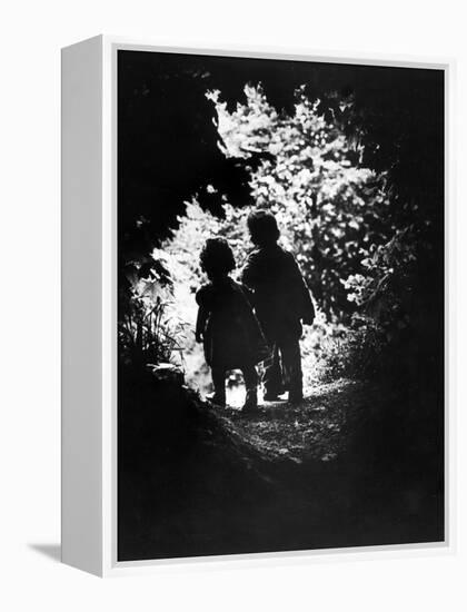 Children of Photographer with Eugene Smith Walking Hand in Hand in Woods Behind His Home-W^ Eugene Smith-Framed Premier Image Canvas