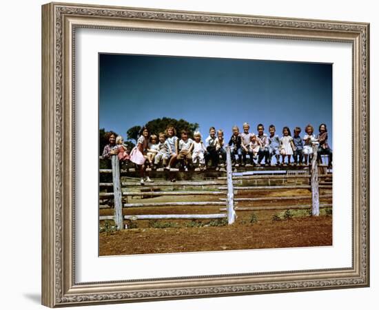 Children of Rancher Tom Hall Lined up on Fence-Loomis Dean-Framed Photographic Print