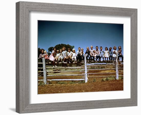 Children of Rancher Tom Hall Lined up on Fence-Loomis Dean-Framed Photographic Print