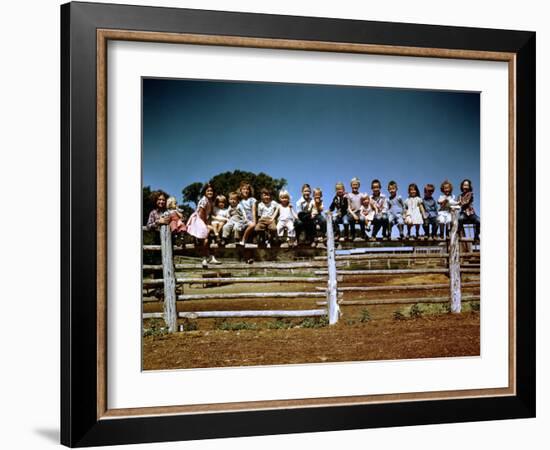 Children of Rancher Tom Hall Lined up on Fence-Loomis Dean-Framed Photographic Print