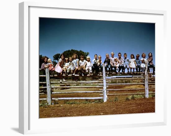 Children of Rancher Tom Hall Lined up on Fence-Loomis Dean-Framed Photographic Print