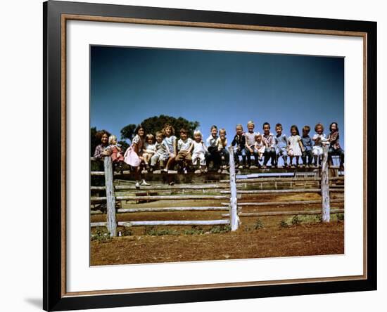 Children of Rancher Tom Hall Lined up on Fence-Loomis Dean-Framed Photographic Print