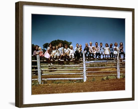 Children of Rancher Tom Hall Lined up on Fence-Loomis Dean-Framed Photographic Print