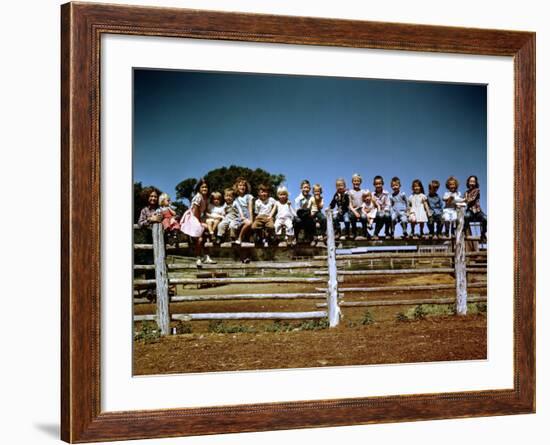 Children of Rancher Tom Hall Lined up on Fence-Loomis Dean-Framed Photographic Print